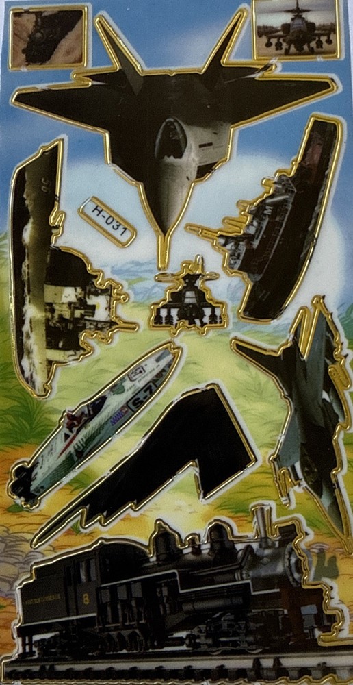 MILITARY TRANSPORTATION Gold Foil Stickers(10pc)F35•Jets•Planes •Card Making•