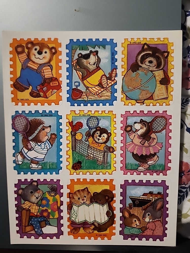 New vintage Hallmark animal sports tennis sticker sheet