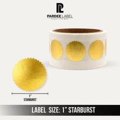 Dull Gold Seals 1″ Starburst – Foil Dull Labels 1” • 250/Roll