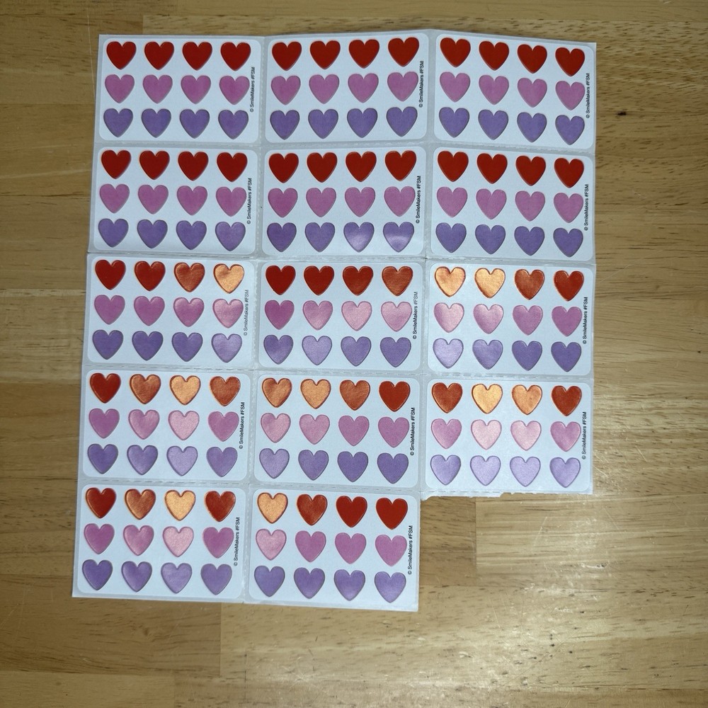 SmileMakers Pink Heart Red Heart Purple Heart Minis Mod 3×2” Tear Off Sets Read
