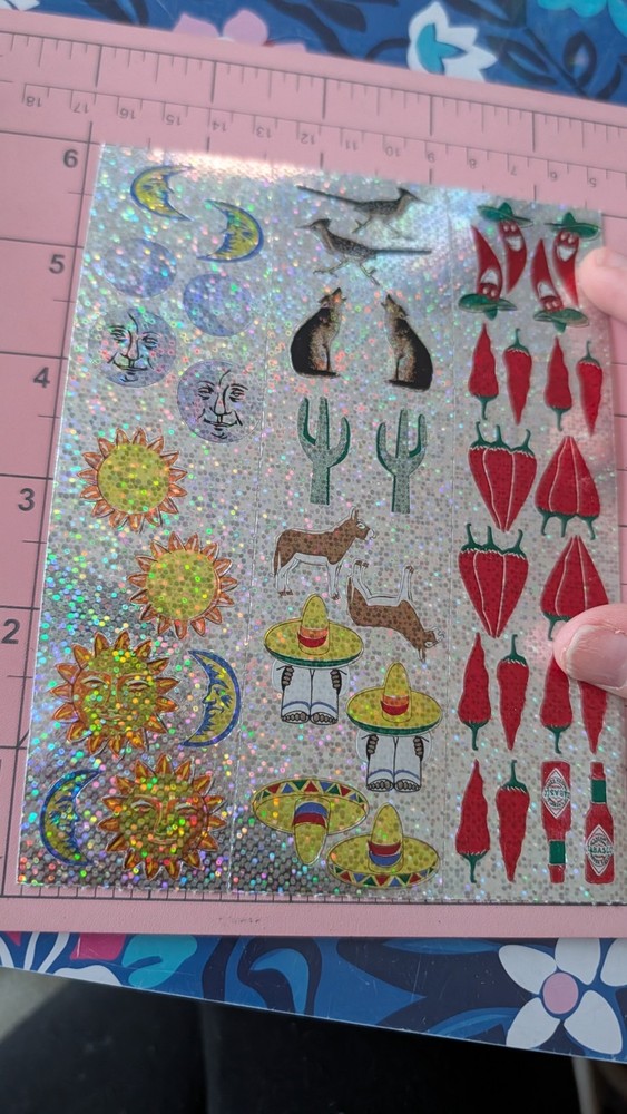 Vintage Stickers Southwestern Chili Peppers Cactus Dessert Sun Moon 1 Sheet