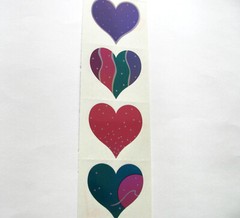Vintage Mrs Grossman Foil Mylar Heart Sticker Strip – Teal Fuchsia Pink Pattern