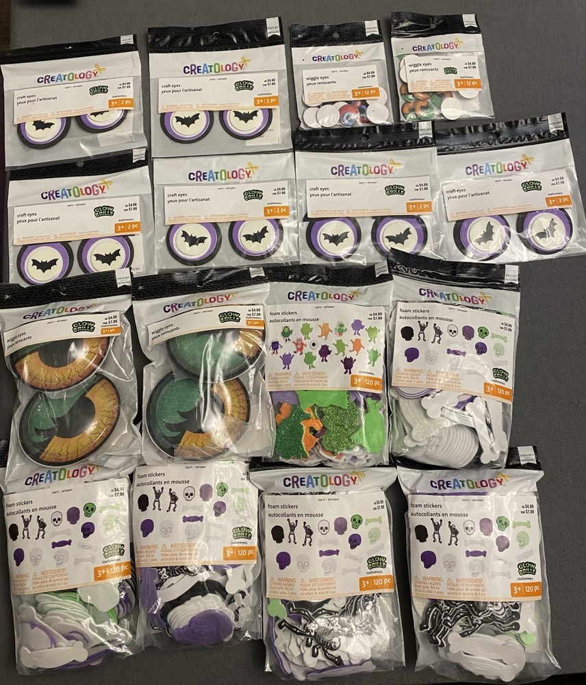 16 LOT CREATOLOGY FOAM STICKERS HALLOWEEN WIGGLE EYES CRAFT EYES SKULLS SKELETON