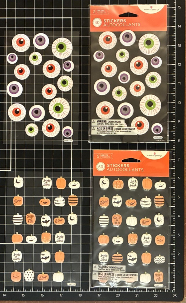 American Greetings Puffy Stickers HALLOWEEN Eyeballs & Pumpkins LOT of 2