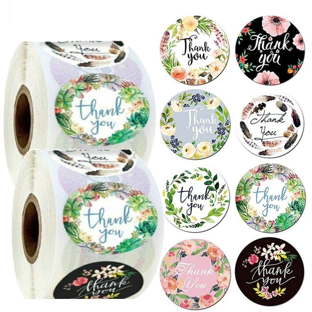 2 Rolls 1000Pcs 1″ Round Thank You Stickers Assorted Floral Self Sealing Labels