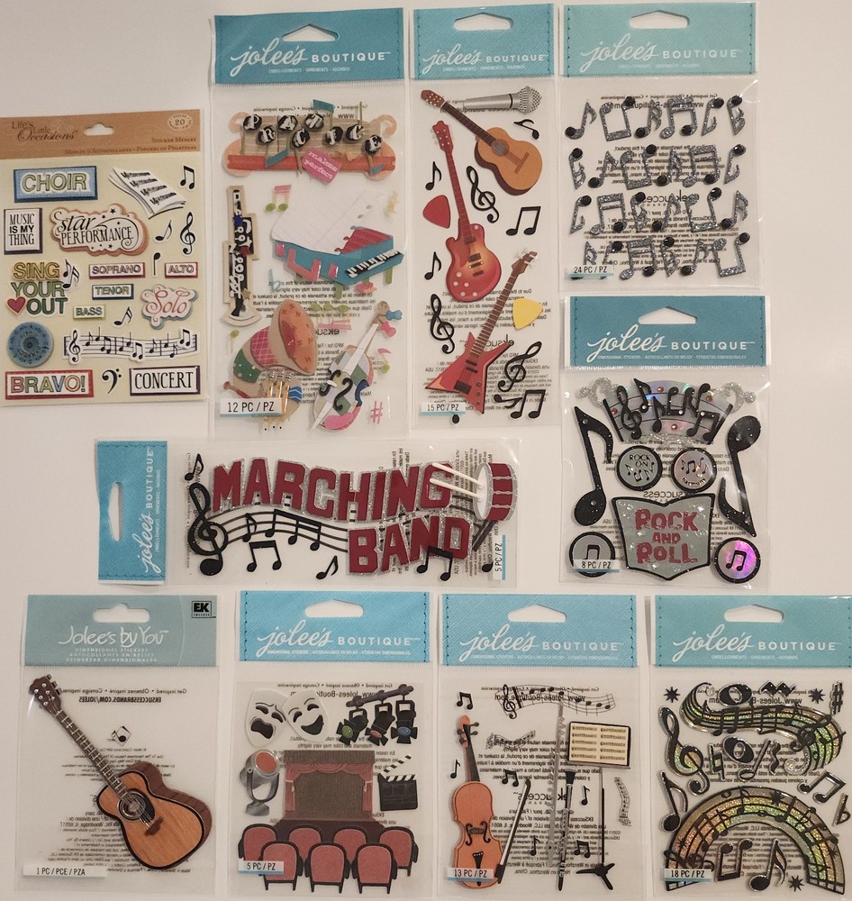 JOLEE’S BOUTIQUE K&CO 10 packs Dimensional Scrapbooking Stickers BAND MUSIC