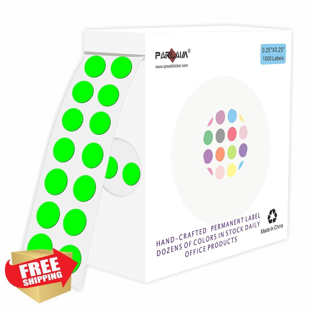 PARLAIM 1000 PCS 1/4″ Dot Stickers Fluorescent Green Roll