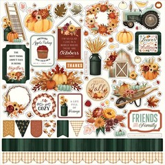 New! (1) 12×12 Sheet Carta Bella Paper HARVEST Fall Scrapbook Element Stickers