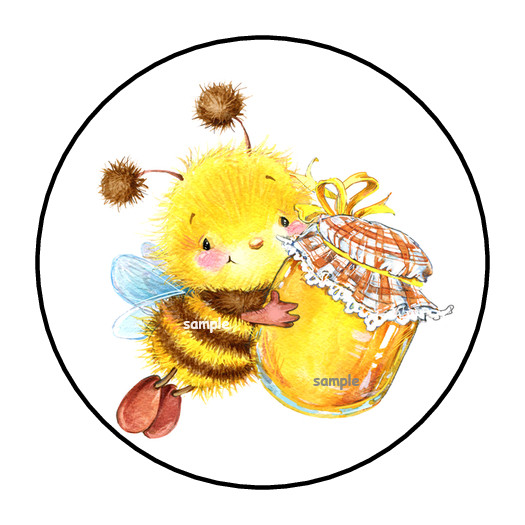 CUTE BUMBLE BEE AND HONEY JAR ENVELOPE SEALS STICKERS LABELS TAGS 1.5″ ROUND