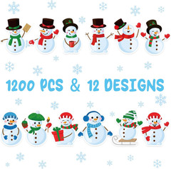 1200 PCS Snowman Roll Stickers Christmas Snowman Envelope Labels Stickers Xmas A