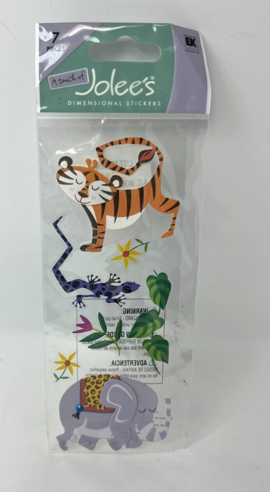 Jolee’s 7 PC Animals Elephant Tiger Lizard Dimensional Scrapbooking Stickers
