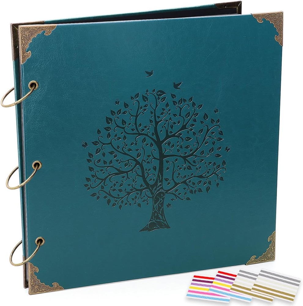 ADVcer 12×12 Photo Album Scrapbook Vintage Leather 3-Ring Binder Jasper Green
