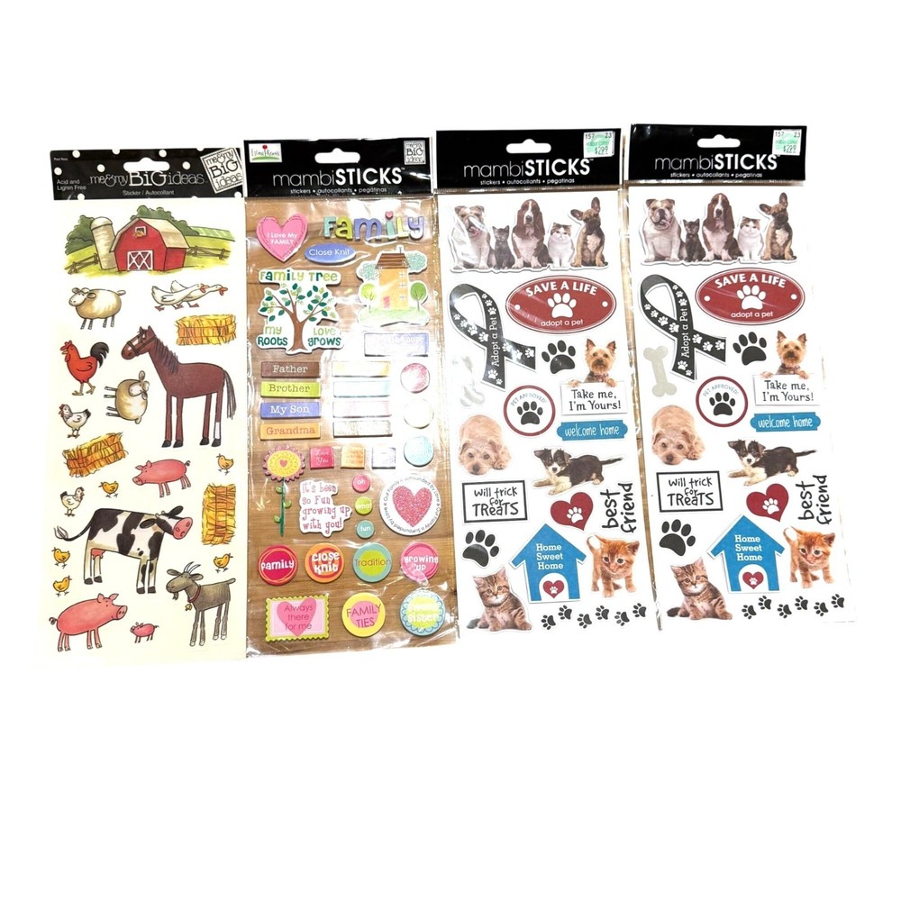 Mambi Sticks Sticker Set Farm Animals Family Dogs Adopt a Pet 3D Scrapbooking