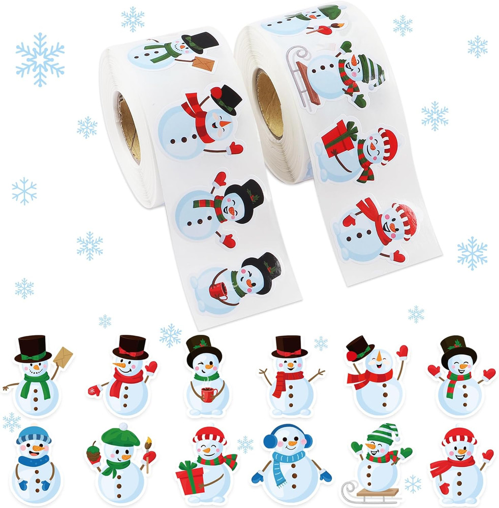 1200 PCS Snowman Roll Stickers Christmas Snowman Envelope Labels Stickers Xmas A