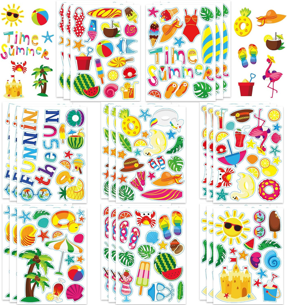 432PCS Summer Stickers, Self-Adhesive Sun Beach Ice Cream Sticker Summer Party S