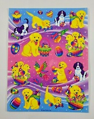 Vintage Lisa Frank Sticker Sheet Holiday Easter Dogs Birds Egg S254-08 1990 4×6″