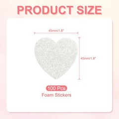 1.8″x1.8″ Heart Foam Stickers, 100Pcs EVA Glitters Foam Shape Sticker, White