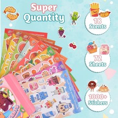 Scented Stickers Scratch & Sniff – 1500+ Cute Food Themes, 72 Sheets for Kids Re