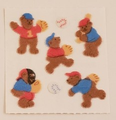 TEDDY BEARS PLAYING BASEBALL Fuzzy Sticker Mod I Square – Rare Sandylion