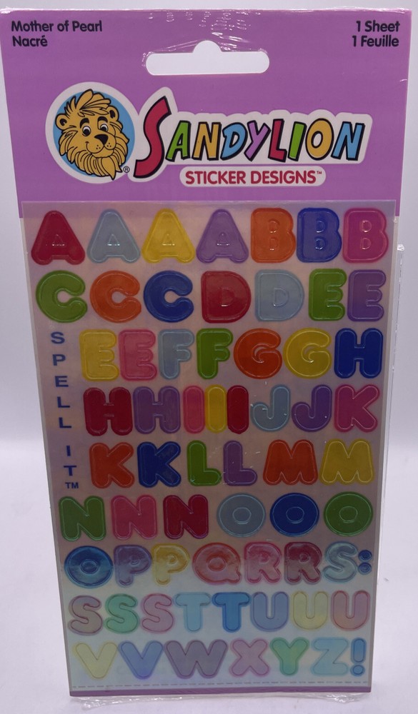 Vintage Sandylion Mother of Pearl Spell It Alphabet sticker sheet NIP