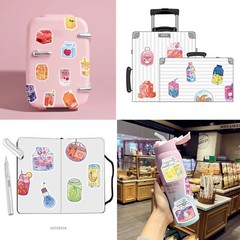 50pcs Drinks Sticker,Boba Juice Strawberry Peach Ice Cream Milk Beverage, 140