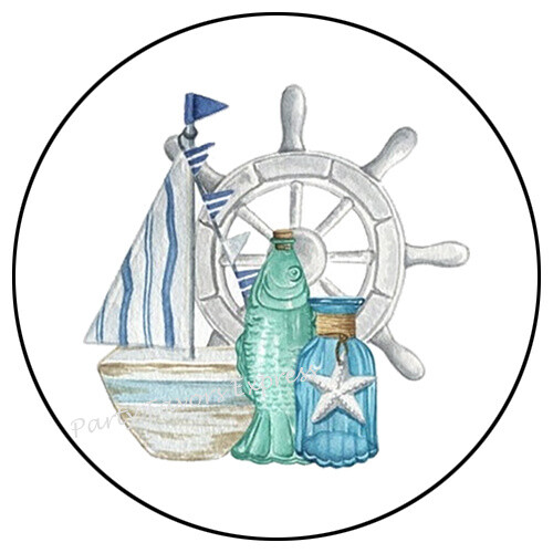 NAUTICAL SHIPS WHEEL SAILBOAT BOTTLES ENVELOPE SEALS LABELS STICKERS PARTY FAVOR