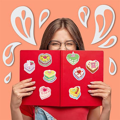50Pcs Cartoon Heart Shaped Cake Stickers Kawaii Love Aesthetic Vinyl Waterproof