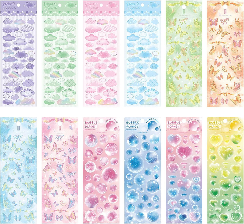 12 Colorful Deco Stickers, Self-Adhesive Kpop Photocard Craft Stickers