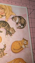 Vintage Hallmark Stickers Little Girl Sleeping W/Cats Pink Blanket 1 Sheet READ
