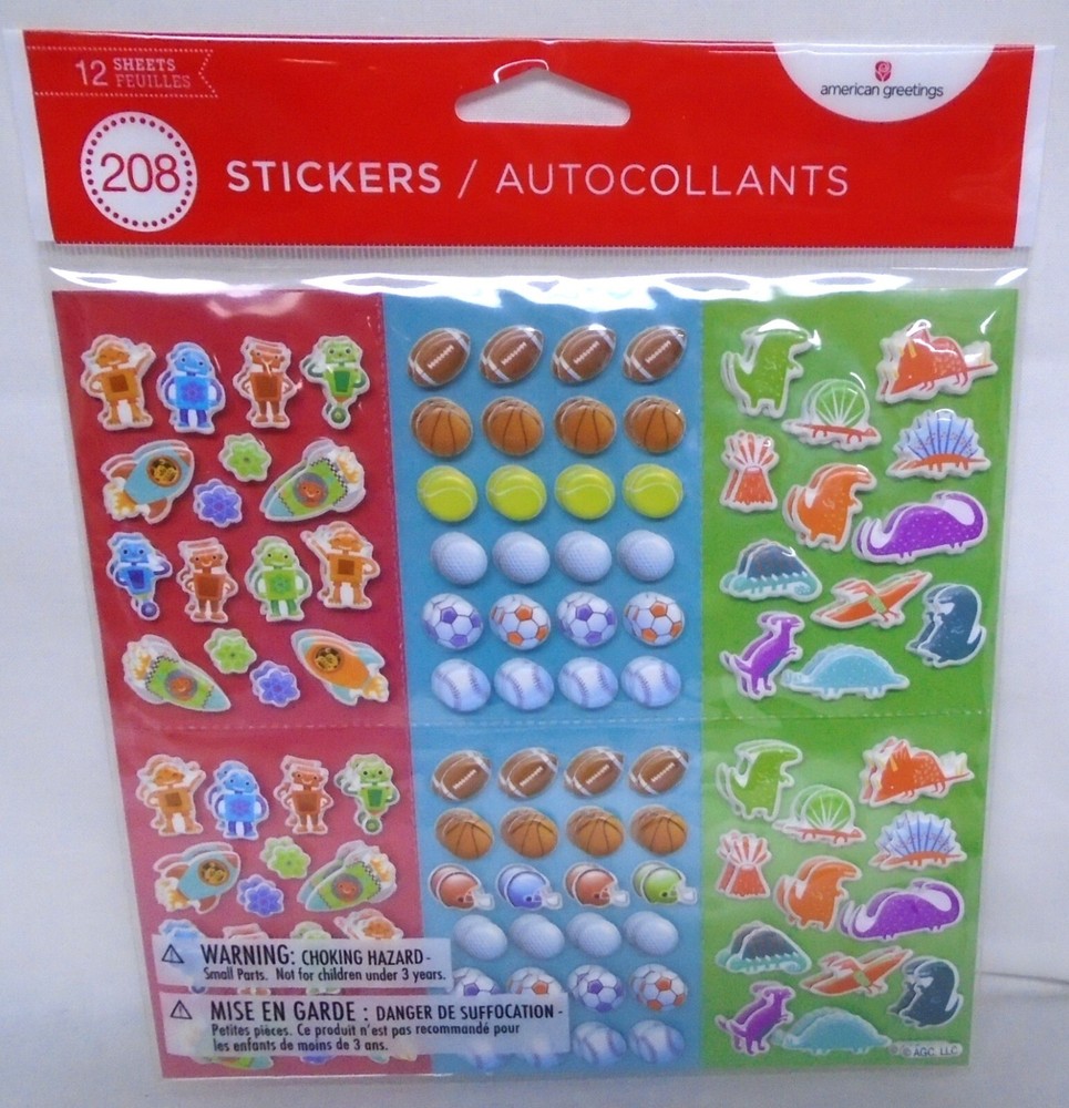 American Greetings Puffy 3D Mini Stickers Food Animals Birds 12 Shts 240 Pcs