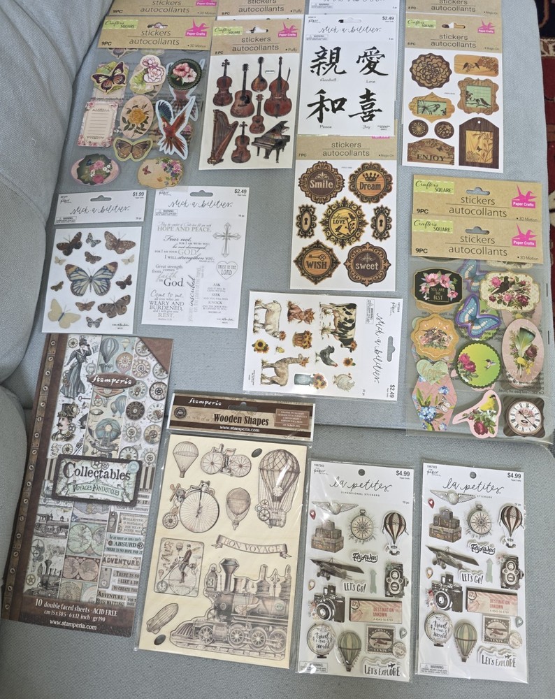 Lot of 18 Mix Stickers, Sheets, Wooden Shapes, Stampwria Art & Craft Supplies