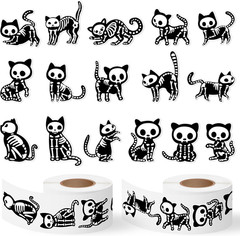 1000 Halloween Ghost Holding Cat Sticker Rolls (2 Rolls), 16 Designs Decals