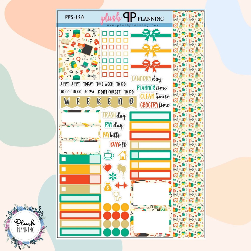 School #2 Pattern Sampler Planner Stickers, School Pattern, Teacher Month, Back