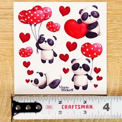 Violette Stickers – 1 Panda, Red Heart, & Balloon Sticker Sheet – Stationery
