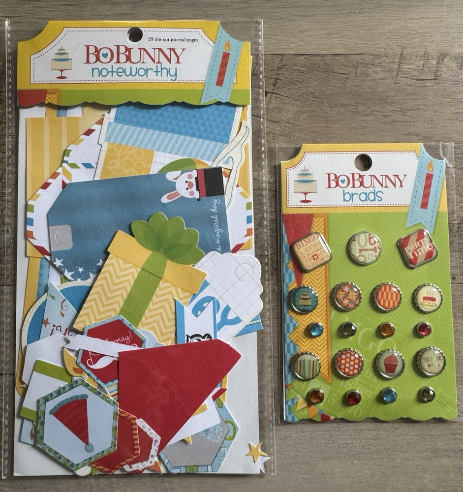 Bo Bunny «Surprise» Party Theme Scrapbook Diecuts & Brads, NEW