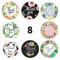 Thank You Stickers Roll of 8 Floral Designs 1 Inch Round Self-Adhesive Stickers