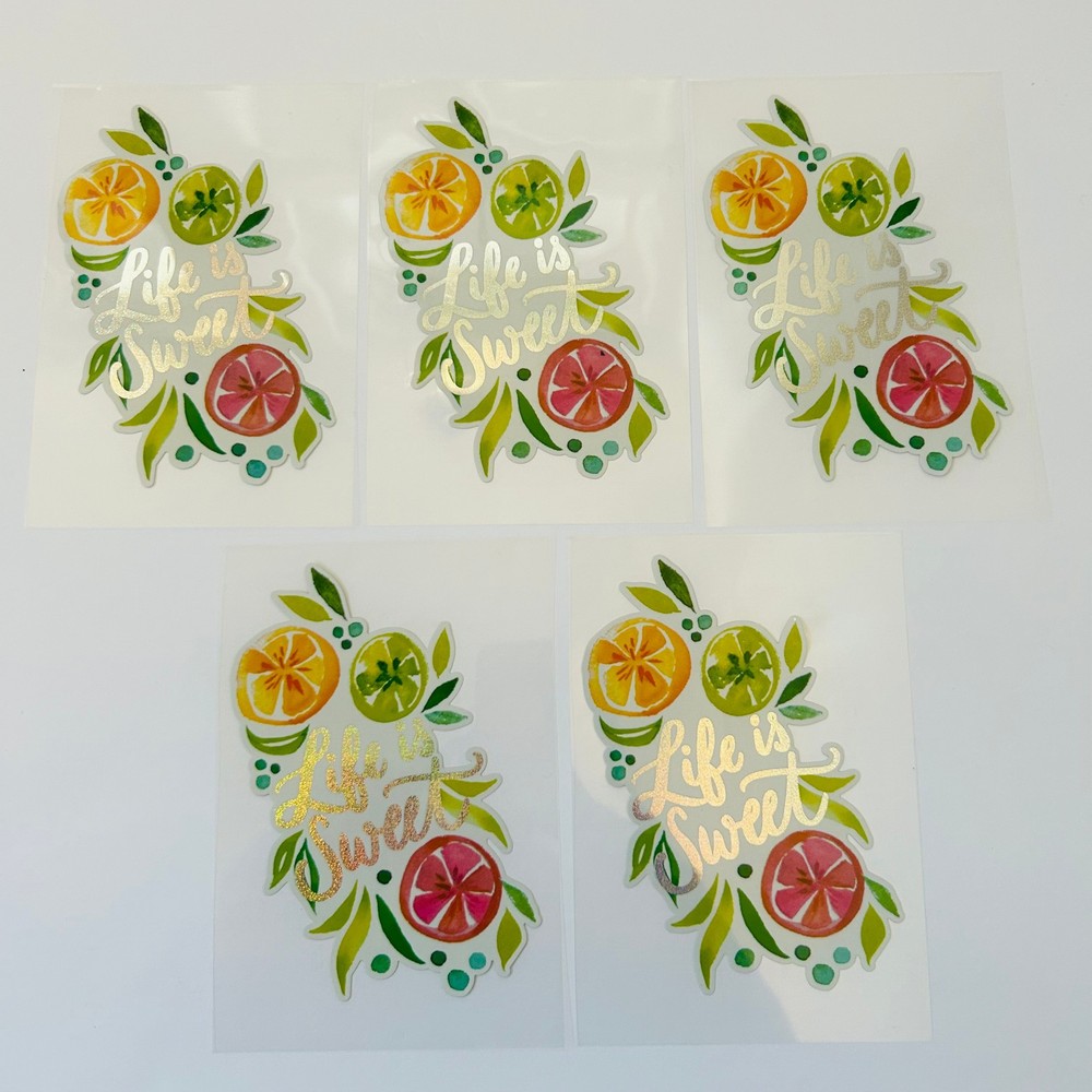 Vintage Y2K Retro Die Cut Prism Glitter Foil Decal LIFE IS SWEET Fruit theme 5pk