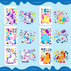24 Sheets Make-a-Face Stickers 9x6in, Monster Unicorn Party Favors Classroom Set