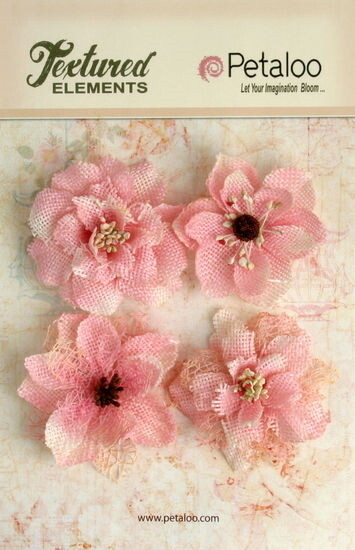 Burlap Flowers 4 x Lt PINK Approx 55-60mm across & varied centres Petaloo BUR C