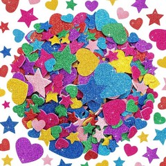 1024PCS Colorful Glitter Foam Stickers – Heart & Star Shapes for Kids’ Crafts