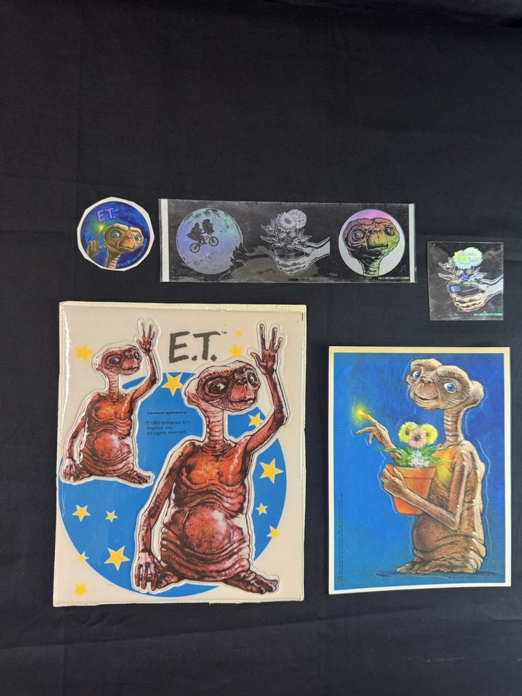 E.T Themed Vintage Stickers Lot | Big Puffy Sticker Sheet | Holo Stickers & More