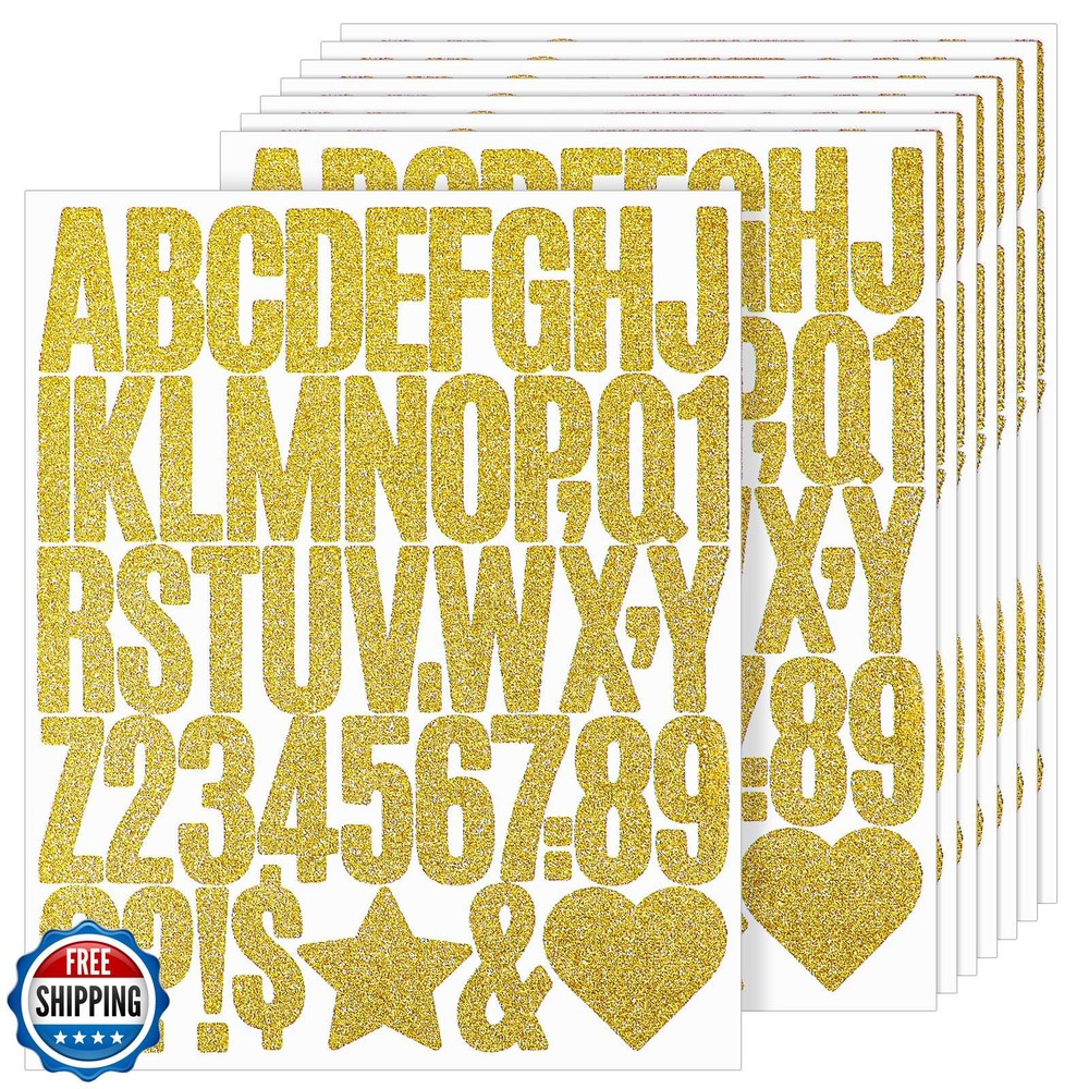 368 PCS Gold Letter Stickers 2 Inch Self-Adhesive Large Glitter Alphabet Stic