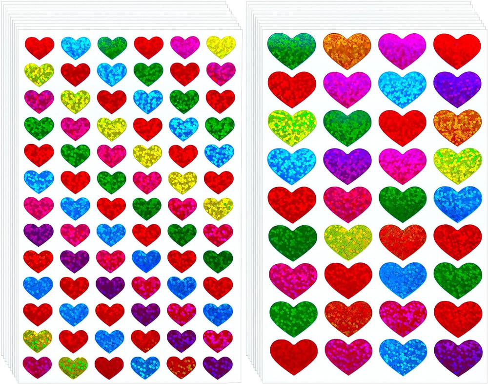 40 Sheets Glitter Heart Stickers Colorful Decorative Love Stickers Self-Adhesive