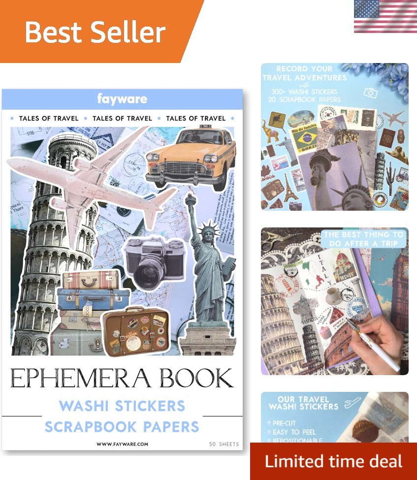 300+ Travel Stickers for Scrapbooking & 20 A5 Papers – Pre-Cut Washi Stickers…