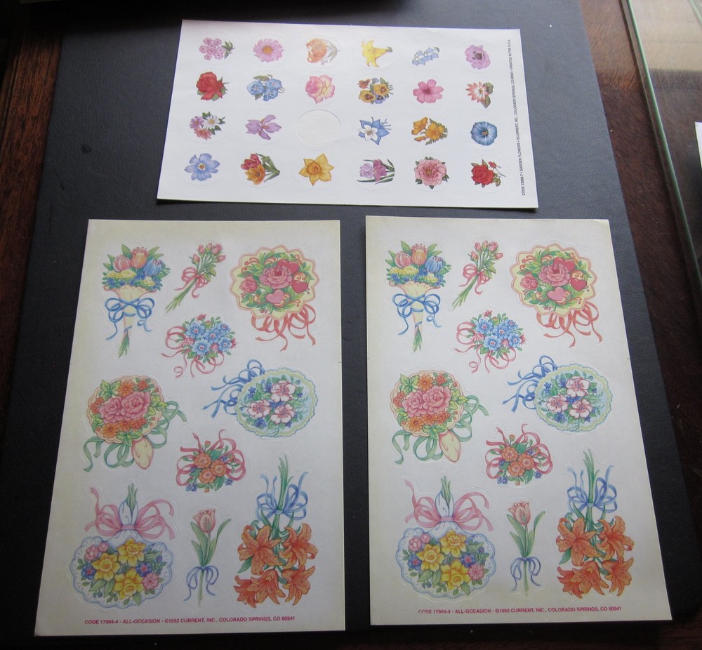 Lot of 3 Vintage ALL OCCASION & GARDEN FLOWERS Sticker Sheets – Current