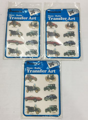 Lot of 3 1978 Dennison Deco-Rubs Transfer Art Stickers Cars Transportation NEW