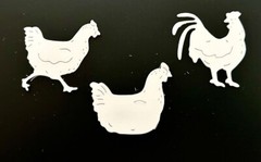 Barnyard Die Cuts * Chicken Trio * Twelve Sets * Black, White, Kraft or White