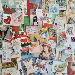 Vintage Junk Journal Paper Lot Ephemera Craft Bundle Old Photos Christmas Cards