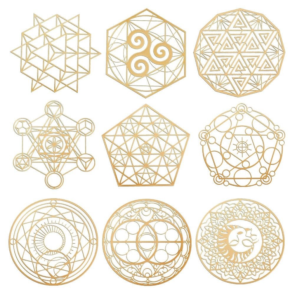 9Pcs 1.6Ã—1.6 inch Sacred Geometry Metal Energy Stickers Flower of Life Orgon…