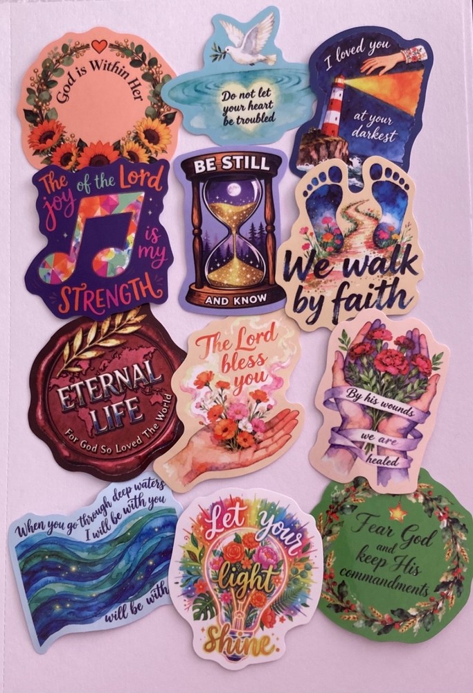 Lot of 12 Beautiful Scripture Stickers Glossy ~ God Jesus Bible Journal Supplies